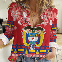 Colombia Christmas Women Casual Shirt Libertad y Orden With Feliz Navidad - Wonder Print Shop