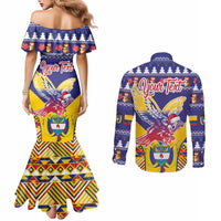 Personalized Colombia Christmas Couples Matching Mermaid Dress and Long Sleeve Button Shirt Andean Condor With Seamless Pattern
