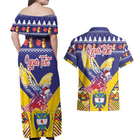 Personalized Colombia Christmas Couples Matching Off Shoulder Maxi Dress and Hawaiian Shirt Andean Condor With Seamless Pattern - Wonder Print Shop