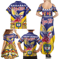 Personalized Colombia Christmas Family Matching Summer Maxi Dress and Hawaiian Shirt Andean Condor With Seamless Pattern - Wonder Print Shop