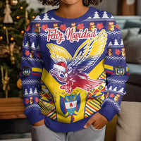 Personalized Colombia Christmas Kid Ugly Christmas Sweater Andean Condor With Seamless Pattern - Wonder Print Shop