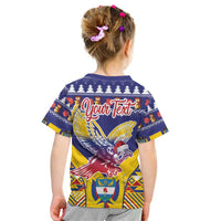 Personalized Colombia Christmas Kid T Shirt Andean Condor With Seamless Pattern - Wonder Print Shop