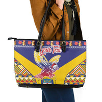 Personalized Colombia Christmas Leather Tote Bag Andean Condor With Seamless Pattern - Wonder Print Shop