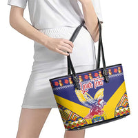 Personalized Colombia Christmas Leather Tote Bag Andean Condor With Seamless Pattern - Wonder Print Shop