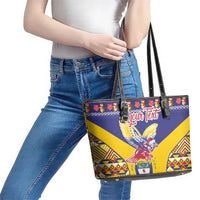 Personalized Colombia Christmas Leather Tote Bag Andean Condor With Seamless Pattern - Wonder Print Shop