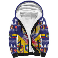 Personalized Colombia Christmas Sherpa Hoodie Andean Condor With Seamless Pattern - Wonder Print Shop