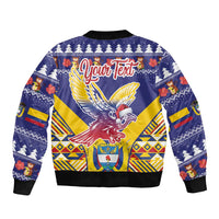 Personalized Colombia Christmas Sleeve Zip Bomber Jacket Andean Condor With Seamless Pattern - Wonder Print Shop