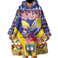 Personalized Colombia Christmas Wearable Blanket Hoodie Andean Condor With Seamless Pattern - Wonder Print Shop
