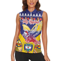 Personalized Colombia Christmas Women Sleeveless Polo Shirt Andean Condor With Seamless Pattern - Wonder Print Shop