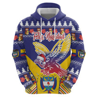 Personalized Colombia Christmas Zip Hoodie Andean Condor With Seamless Pattern - Wonder Print Shop