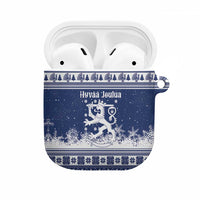 Finland Christmas Hannunvaakuna AirPods Case Hyvaa Joulua Nordic Snow Lion Blue Version - Wonder Print Shop