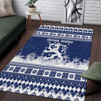 Finland Christmas Hannunvaakuna Area Rug Hyvaa Joulua Nordic Snow Lion Blue Version - Wonder Print Shop