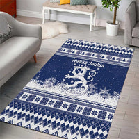 Finland Christmas Hannunvaakuna Area Rug Hyvaa Joulua Nordic Snow Lion Blue Version - Wonder Print Shop
