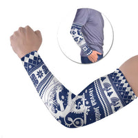 Finland Christmas Hannunvaakuna Arm Sleeves Hyvaa Joulua Nordic Snow Lion Blue Version - Wonder Print Shop