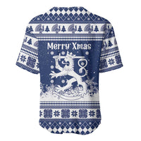 Finland Christmas Hannunvaakuna Baseball Jersey Hyvaa Joulua Nordic Snow Lion Blue Version - Wonder Print Shop