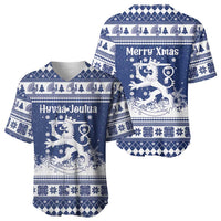 Finland Christmas Hannunvaakuna Baseball Jersey Hyvaa Joulua Nordic Snow Lion Blue Version - Wonder Print Shop