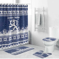 Finland Christmas Hannunvaakuna Bathroom Set Hyvaa Joulua Nordic Snow Lion Blue Version - Wonder Print Shop