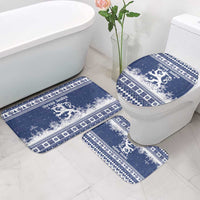 Finland Christmas Hannunvaakuna Bathroom Set Hyvaa Joulua Nordic Snow Lion Blue Version - Wonder Print Shop