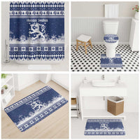 Finland Christmas Hannunvaakuna Bathroom Set Hyvaa Joulua Nordic Snow Lion Blue Version - Wonder Print Shop