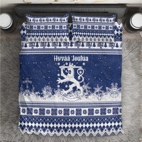 Finland Christmas Hannunvaakuna Bedding Set Hyvaa Joulua Nordic Snow Lion Blue Version - Wonder Print Shop