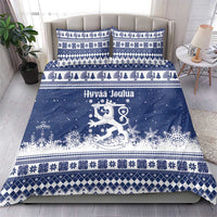 Finland Christmas Hannunvaakuna Bedding Set Hyvaa Joulua Nordic Snow Lion Blue Version - Wonder Print Shop
