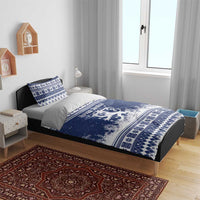 Finland Christmas Hannunvaakuna Bedding Set Hyvaa Joulua Nordic Snow Lion Blue Version - Wonder Print Shop