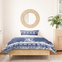Finland Christmas Hannunvaakuna Bedding Set Hyvaa Joulua Nordic Snow Lion Blue Version - Wonder Print Shop