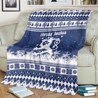 Finland Christmas Hannunvaakuna Blanket Hyvaa Joulua Nordic Snow Lion Blue Version - Wonder Print Shop