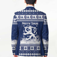 Finland Christmas Hannunvaakuna Blazer Hyvaa Joulua Nordic Snow Lion Blue Version - Wonder Print Shop