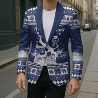 Finland Christmas Hannunvaakuna Blazer Hyvaa Joulua Nordic Snow Lion Blue Version - Wonder Print Shop