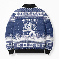 Finland Christmas Hannunvaakuna Bomber Puffer Jacket Hyvaa Joulua Nordic Snow Lion Blue Version - Wonder Print Shop