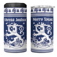 Finland Christmas Hannunvaakuna 4 in 1 Can Cooler Tumbler Hyvaa Joulua Nordic Snow Lion Blue Version - Wonder Print Shop