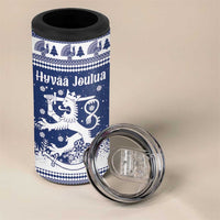 Finland Christmas Hannunvaakuna 4 in 1 Can Cooler Tumbler Hyvaa Joulua Nordic Snow Lion Blue Version - Wonder Print Shop