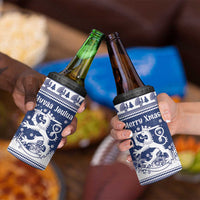 Finland Christmas Hannunvaakuna 4 in 1 Can Cooler Tumbler Hyvaa Joulua Nordic Snow Lion Blue Version - Wonder Print Shop