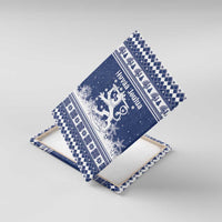 Finland Christmas Hannunvaakuna Canvas Wall Art Hyvaa Joulua Nordic Snow Lion Blue Version - Wonder Print Shop