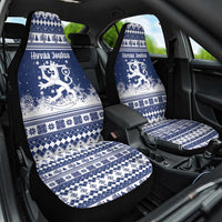 Finland Christmas Hannunvaakuna Car Seat Cover Hyvaa Joulua Nordic Snow Lion Blue Version - Wonder Print Shop