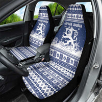 Finland Christmas Hannunvaakuna Car Seat Cover Hyvaa Joulua Nordic Snow Lion Blue Version - Wonder Print Shop
