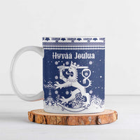 Finland Christmas Hannunvaakuna Ceramic Mug Hyvaa Joulua Nordic Snow Lion Blue Version - Wonder Print Shop