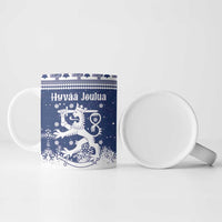Finland Christmas Hannunvaakuna Ceramic Mug Hyvaa Joulua Nordic Snow Lion Blue Version - Wonder Print Shop