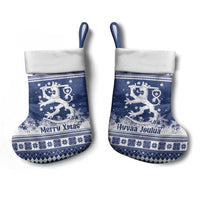 Finland Christmas Hannunvaakuna Christmas Stocking Hyvaa Joulua Nordic Snow Lion Blue Version - Wonder Print Shop