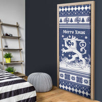 Finland Christmas Hannunvaakuna Door Cover Hyvaa Joulua Nordic Snow Lion Blue Version - Wonder Print Shop