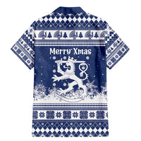 Finland Christmas Hannunvaakuna Family Matching Mermaid Dress and Hawaiian Shirt Hyvaa Joulua Nordic Snow Lion Blue Version - Wonder Print Shop