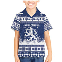 Finland Christmas Hannunvaakuna Family Matching Mermaid Dress and Hawaiian Shirt Hyvaa Joulua Nordic Snow Lion Blue Version - Wonder Print Shop