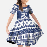 Finland Christmas Hannunvaakuna Family Matching Puletasi and Hawaiian Shirt Hyvaa Joulua Nordic Snow Lion Blue Version - Wonder Print Shop