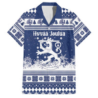 Finland Christmas Hannunvaakuna Family Matching Puletasi and Hawaiian Shirt Hyvaa Joulua Nordic Snow Lion Blue Version - Wonder Print Shop