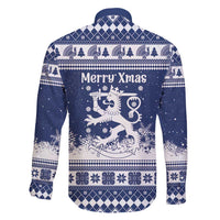 Finland Christmas Hannunvaakuna Family Matching Puletasi and Hawaiian Shirt Hyvaa Joulua Nordic Snow Lion Blue Version - Wonder Print Shop