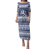 Finland Christmas Hannunvaakuna Family Matching Puletasi and Hawaiian Shirt Hyvaa Joulua Nordic Snow Lion Blue Version - Wonder Print Shop