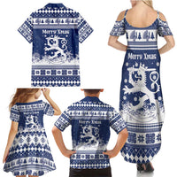 Finland Christmas Hannunvaakuna Family Matching Summer Maxi Dress and Hawaiian Shirt Hyvaa Joulua Nordic Snow Lion Blue Version - Wonder Print Shop