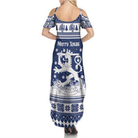 Finland Christmas Hannunvaakuna Family Matching Summer Maxi Dress and Hawaiian Shirt Hyvaa Joulua Nordic Snow Lion Blue Version - Wonder Print Shop