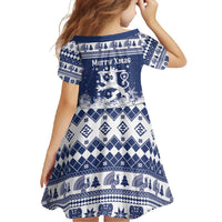 Finland Christmas Hannunvaakuna Family Matching Tank Maxi Dress and Hawaiian Shirt Hyvaa Joulua Nordic Snow Lion Blue Version - Wonder Print Shop